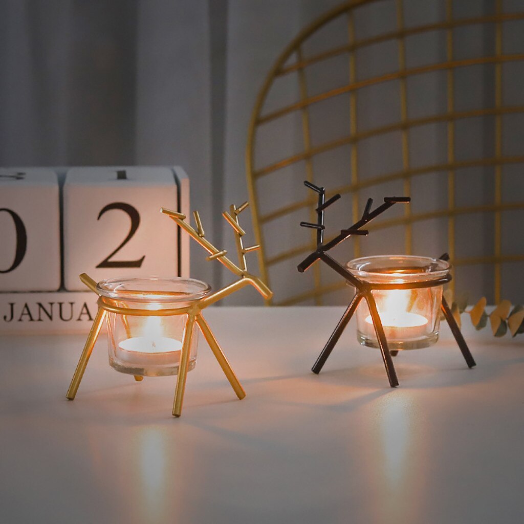 Dekorativ Ljushållare i Smidesjärn – Ren/Hjortkalv | Rustik Bordslampa i Vintage-Stil