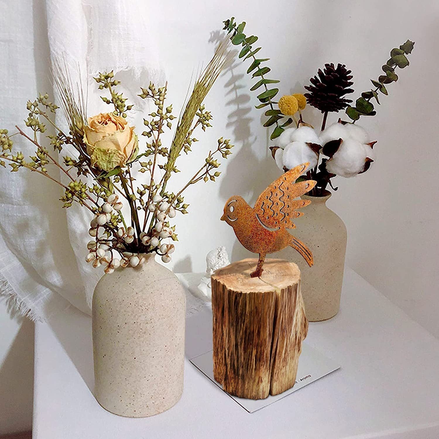 Järnträdgårdsfågel i Rost – Set med Fyra Delar | Trädgårdsdekoration i Vintage-Stil